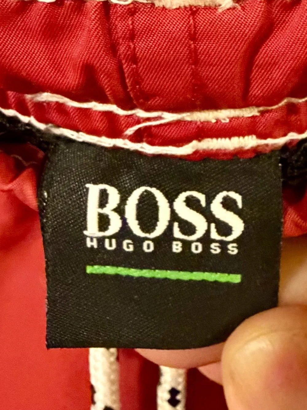 BOSS Hugo Boss Swim Trunks Shorts Mens L Large Red Mesh Lined Elastic Waist Logo